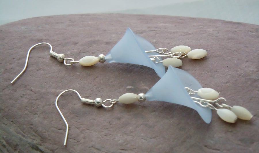 Lucite Lily flower earrings with Mother of pearl