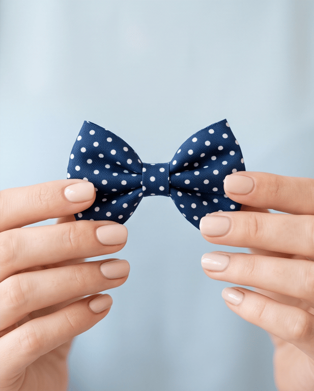 Pair of Satin Bow Hair Bands – Dark Blue with White Polka Dots, Stylish Idea