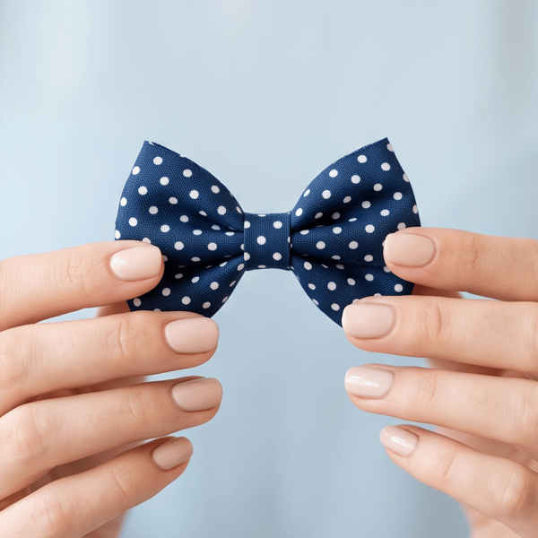 Pair of Satin Bow Hair Bands – Dark Blue with White Polka Dots, Stylish Idea