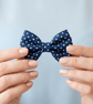 Pair of Satin Bow Hair Bands – Dark Blue with White Polka Dots, Stylish Idea - Image 1