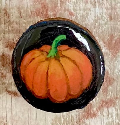 Hand Painted Pumpkin Brooch Pin On Wood Slice 