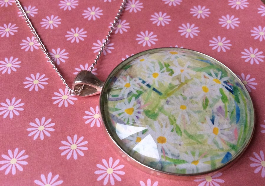 Large Glass Dome Pendant with Daisy Design