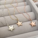 Handmade 9ct yellow, rose or white gold dainty star charm pendant and chain
