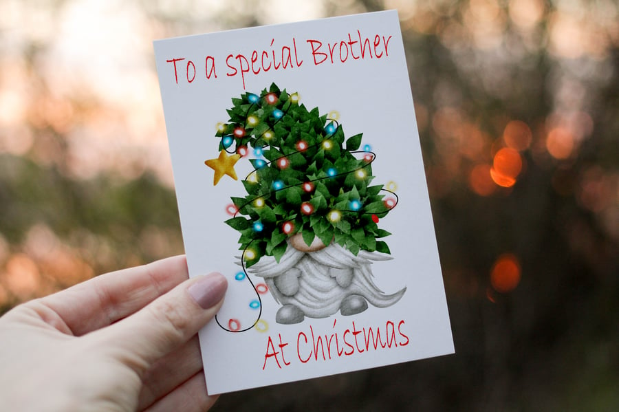 Gnome Christmas Card, Brother Christmas Card, Personalized Card for Christmas