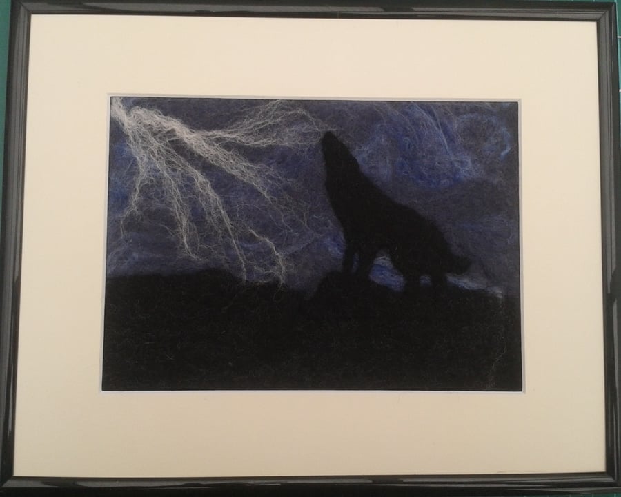 Felted Picture "Wolf in a Storm"