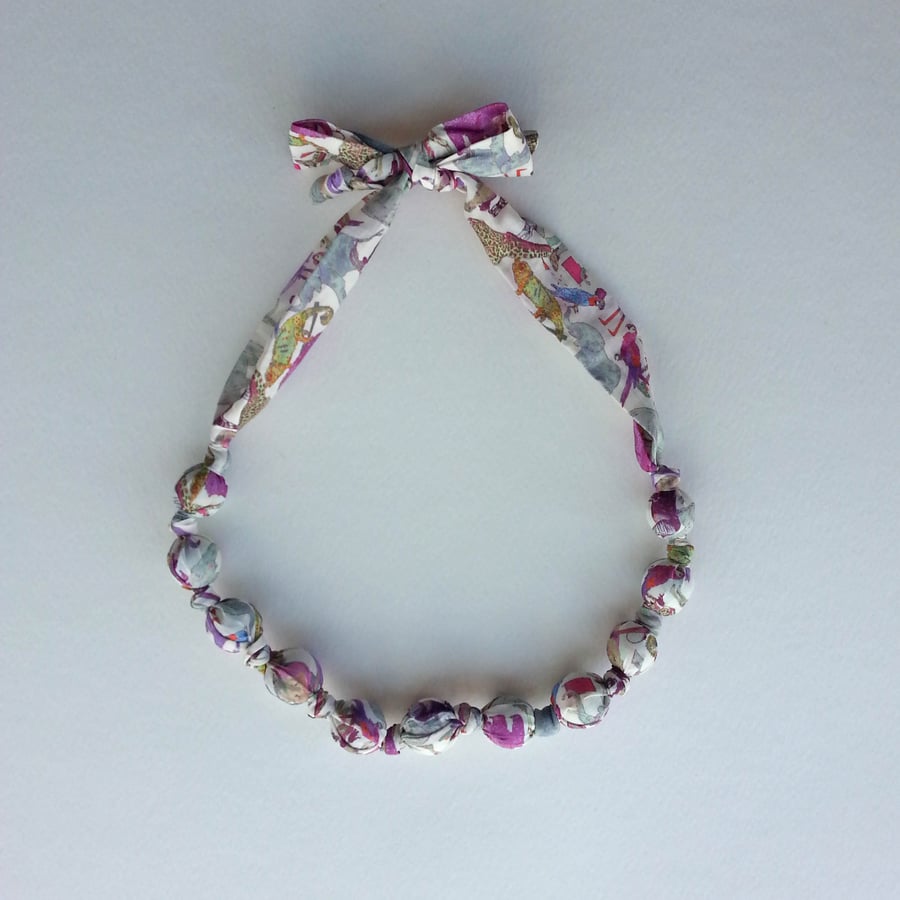 Purple Liberty Print Fabric Necklace - Animal Print - Queue for the Zoo print