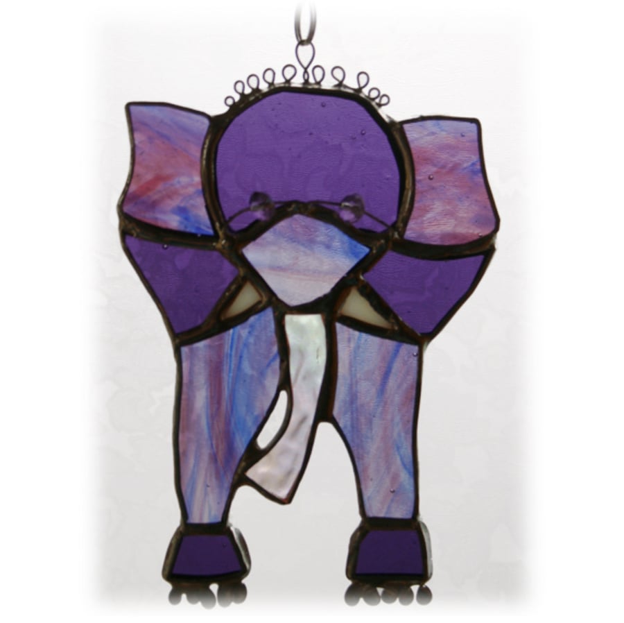 Elephant Suncatcher Handmade Stained Glass Purple - Folksy