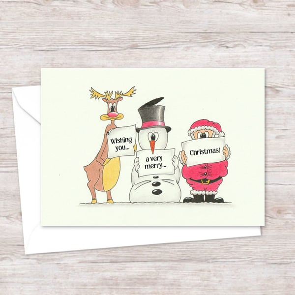 Funny Christmas Card: Pencil Illustration Wishing You a Merry Christmas (603)