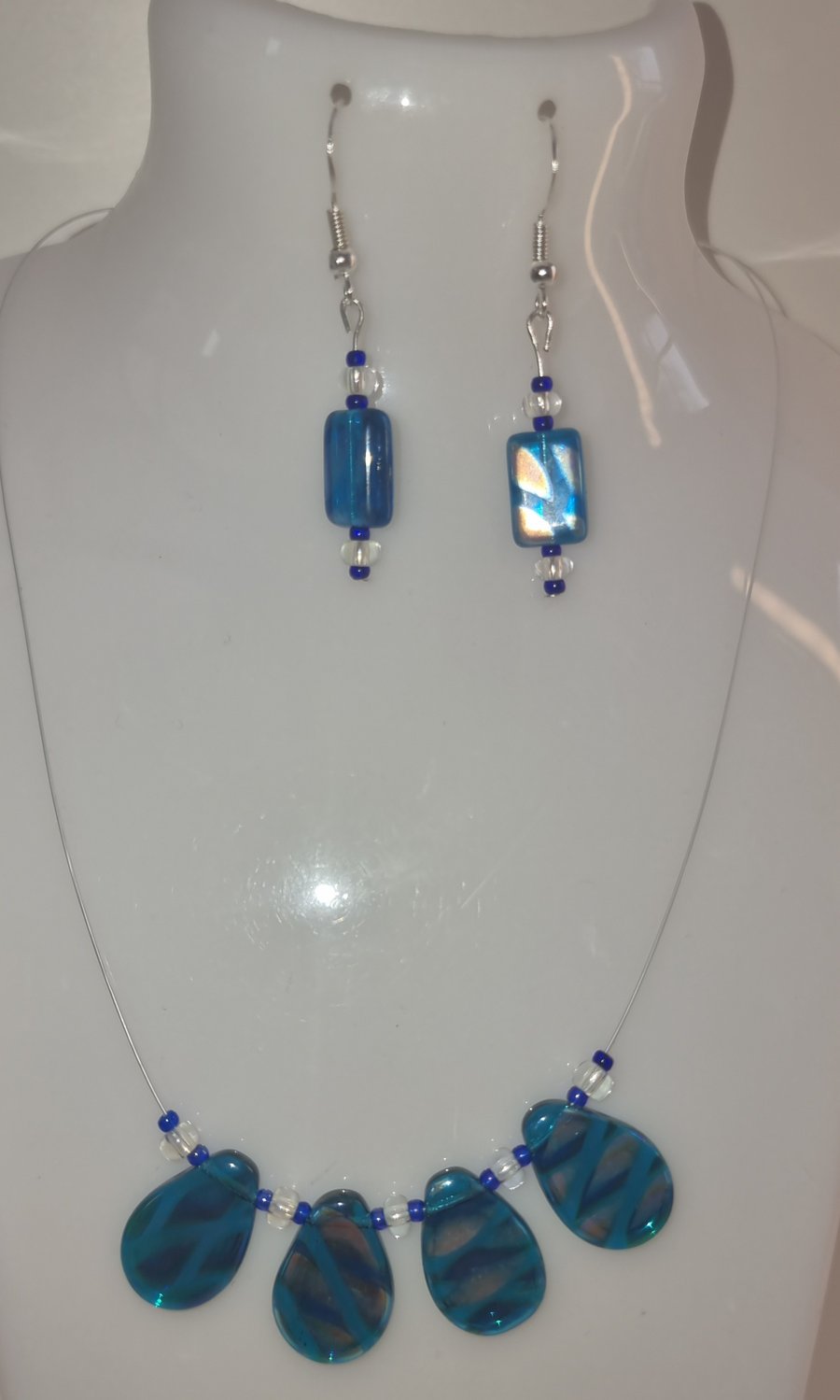 Blue czech glass jewellery set