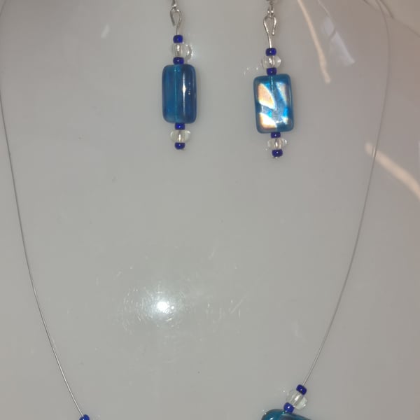 Blue czech glass jewellery set