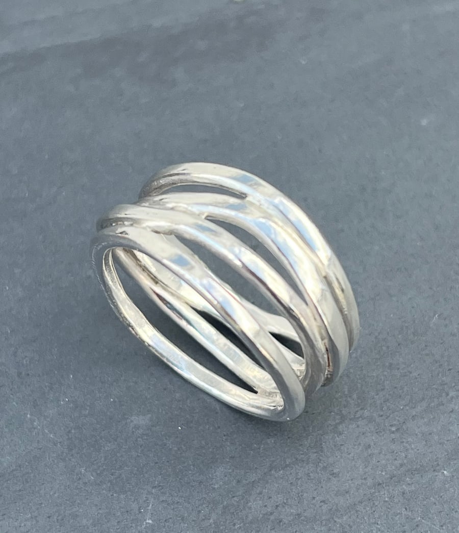 Silver Waves Ring, wave ring, Freeform ring, silver wire ring, gift for her, ses