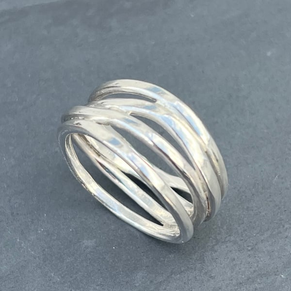 Silver Waves Ring, wave ring, Freeform ring, silver wire ring, gift for her, ses