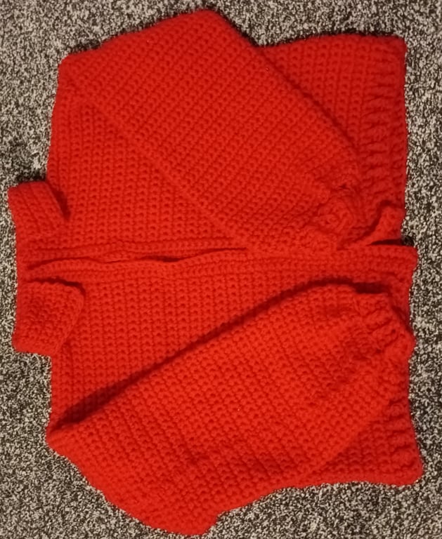 Oversized red hand crocheted cardigan chunky yarn plus sized acrylic wool