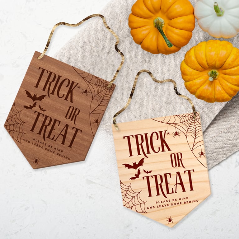 Trick Or Treat - Spider Web Front Door Halloween Sign, Wooden Door Plaque
