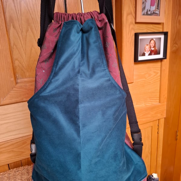 Maroon brocade backpack