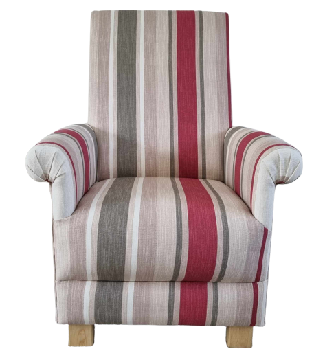 Laura Ashley Awning Stripe Raspberry Fabric Adult Chair Armchair Red Beige