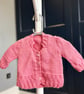 Hand-Knitted Baby Cardigan with Textured Hem – Medium Pink (6-9m)