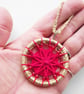 Christmas Tree Decoration, Handmade, Beaded Dorset Button, Gold, Red - Image 4