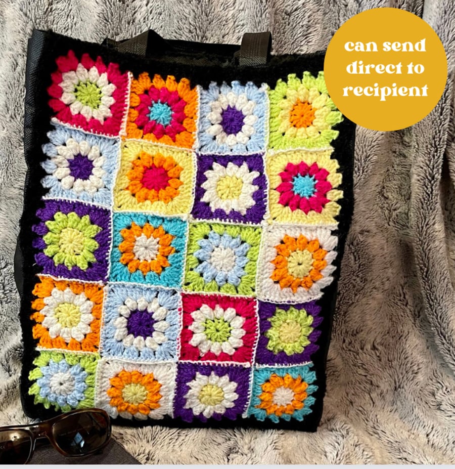 Granny Square Tote Bag, Tote Bag, Boho Bag, Retro Bag, Vintage Look