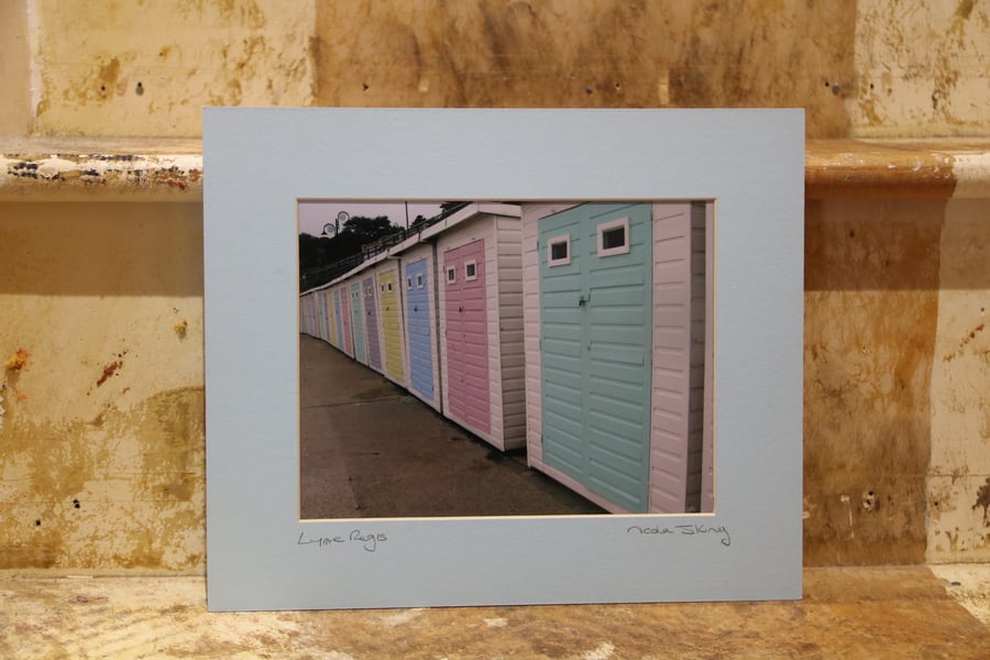 Beach huts, Lyme Regis. Mounted colour photograph, 10" x 12"