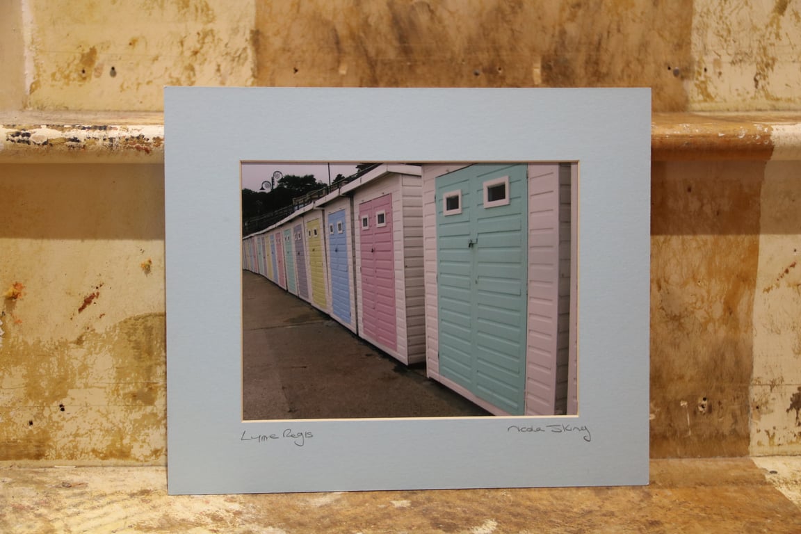 Beach huts, Lyme Regis. Mounted colour photograph, 10" x 12"