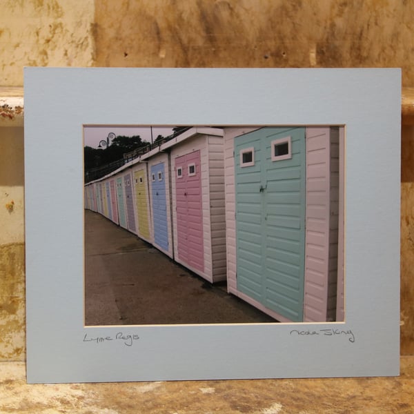 Beach huts, Lyme Regis. Mounted colour photograph, 10" x 12"
