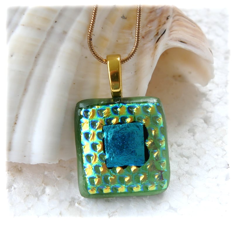 Dichroic Glass Pendant 254 Jade Gold gold plated chain