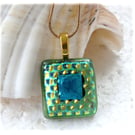 Dichroic Glass Pendant 254 Jade Gold gold plated chain