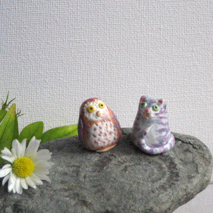 Tiny Owl and Pussycat Figures