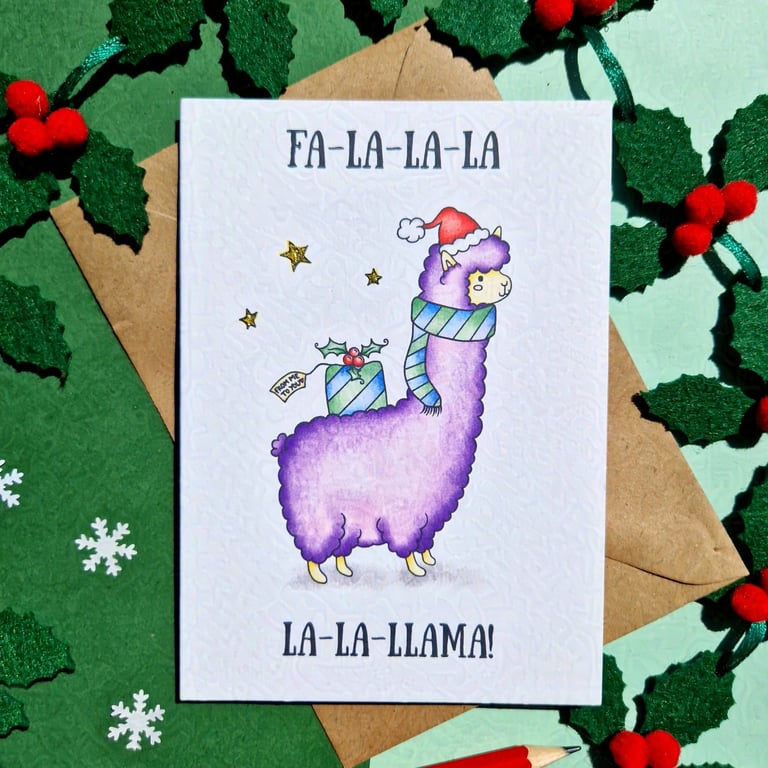 Llama Christmas card, Funny pun Christmas carol card, Friend Christmas card