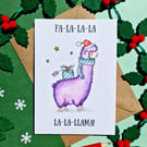Llama Christmas card, Funny pun Christmas carol card, Friend Christmas card