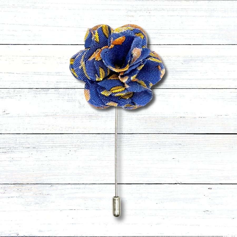 Flower Lapel Pin, Blue Flower, Wedding Buttonhole, Christmas gift