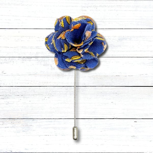 Handmade Fabric Flower Lapel Pin - Autumn Acorn Print