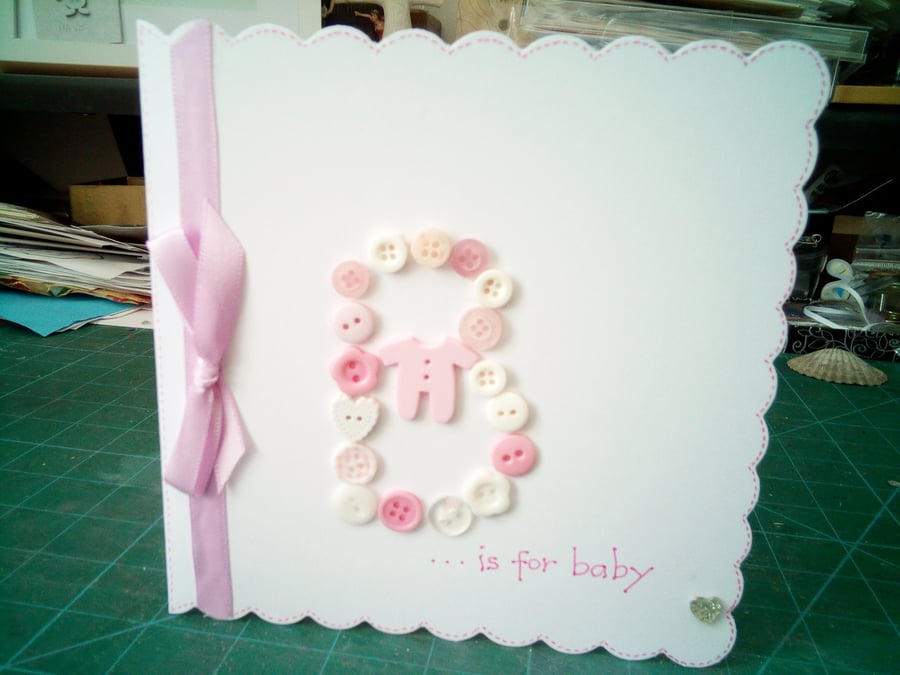 New baby button Initial card