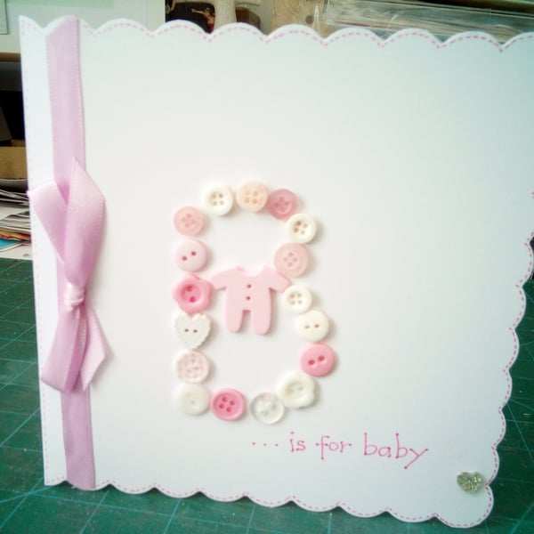 New baby button Initial card