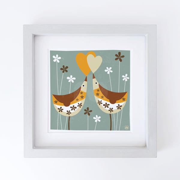 Song Thrushes With Love Hearts, Giclee print