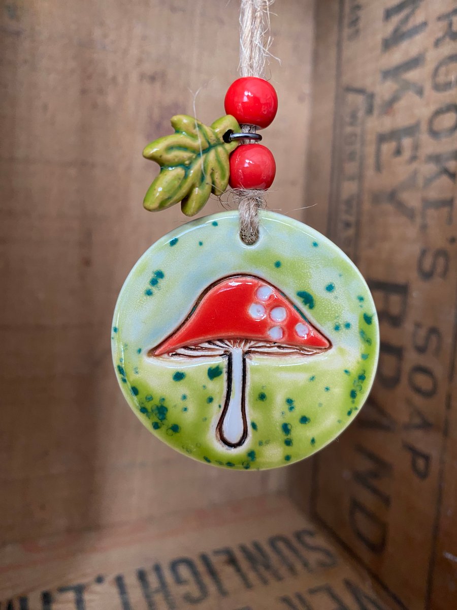 Ceramic toadstool decoration glazed