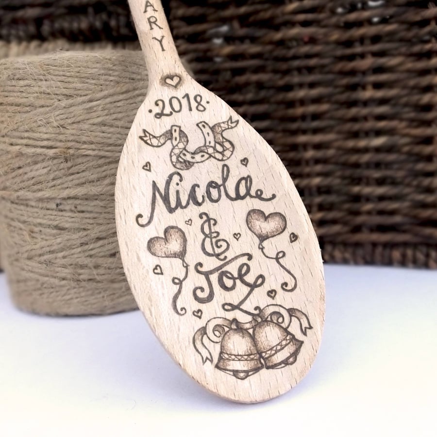 Wedding Spoon Personalised using Pyrography Anniversary Couple Mr and Mrs