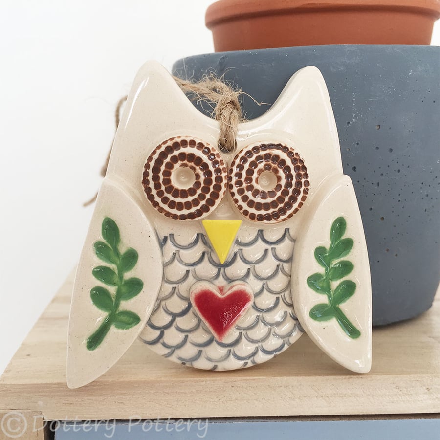 Ceramic owl hanging decoration Pottery owl ceramic bird folk art owl
