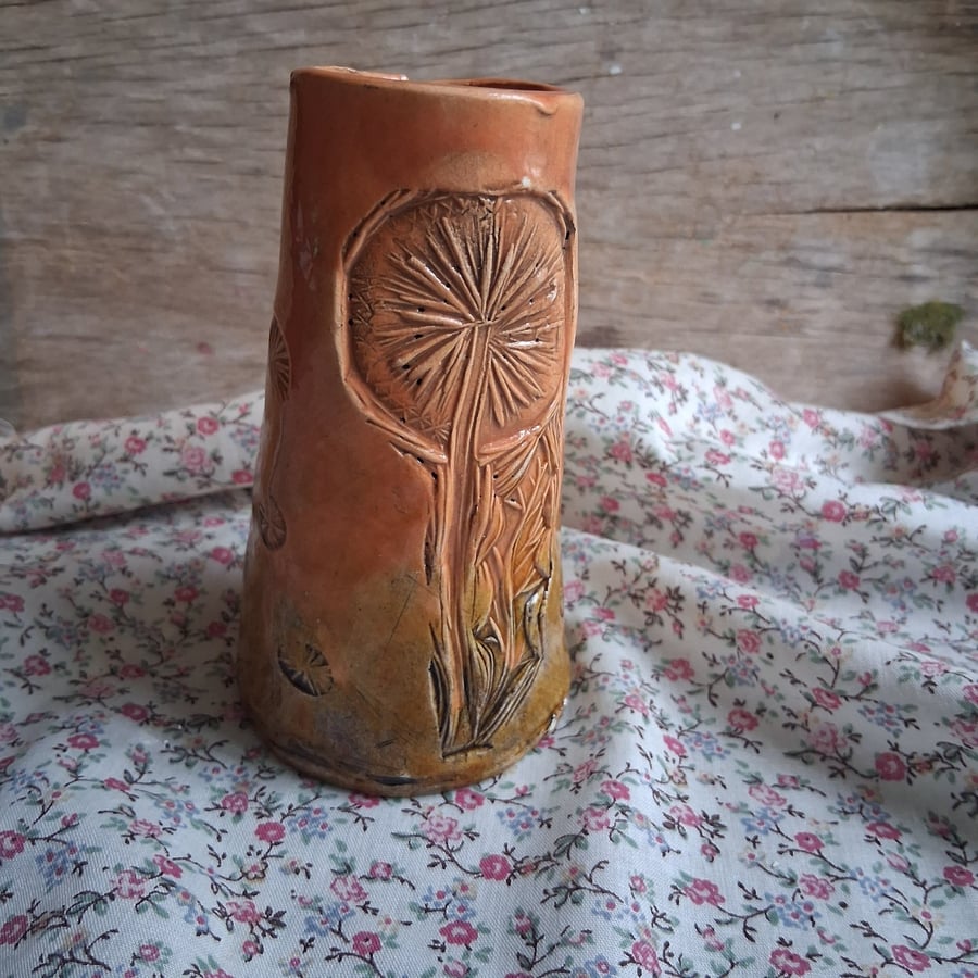 ceramic coffee vase peach gold dandelion