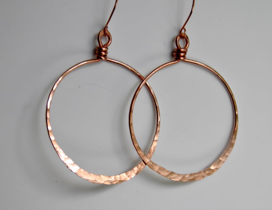 Large Handcrafted Copper Hoop Earrings 