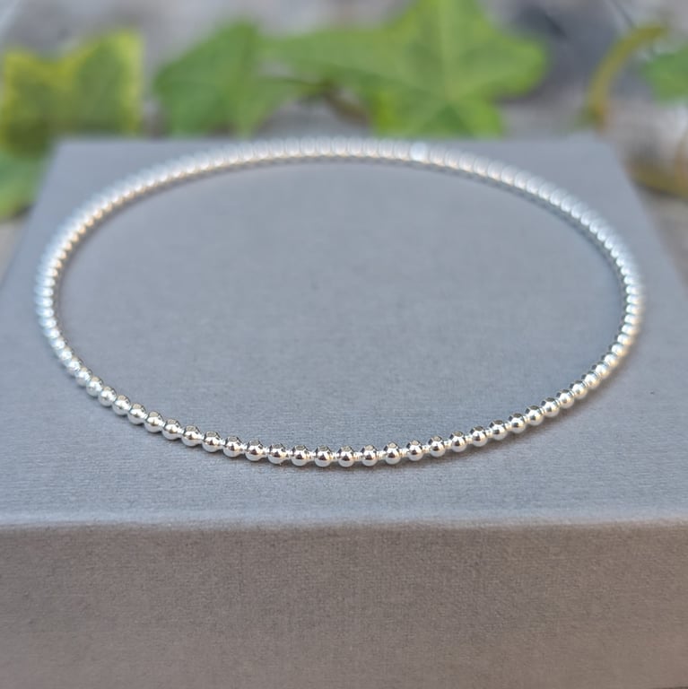 Sterling Silver 2mm Beaded Round Bangle - JBJ5027