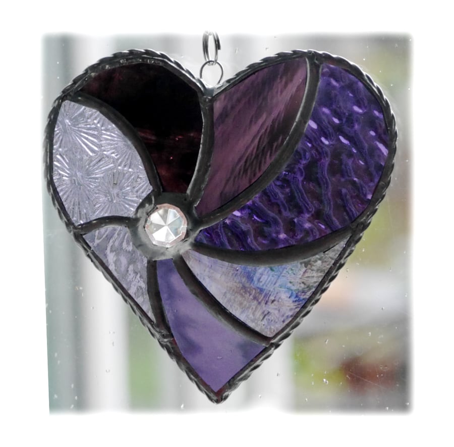 Purple Swirl Heart Stained Glass Suncatcher 033