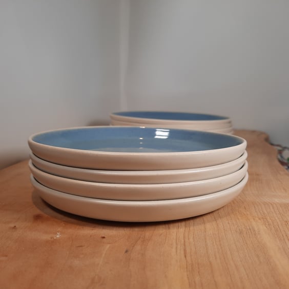 CERAMIC SIDE, TEA, CHEESE PLATES - set of 4, glazed in blue and white