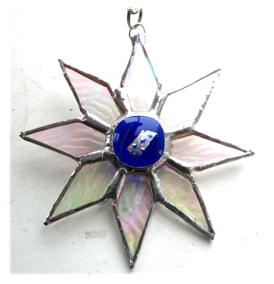 Shiny Star Suncatcher Stained Glass Dichroic Blue Handmade 