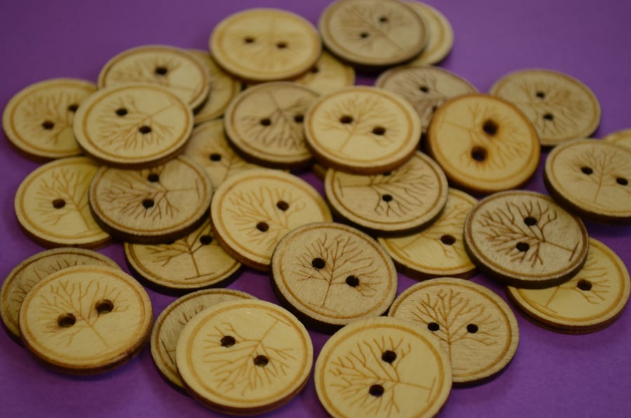 25mm Natural Wooden Tree Buttons Tree of Life Wood (WNT2)