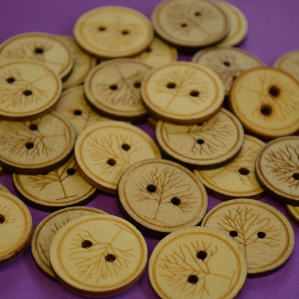 25mm Natural Wooden Tree Buttons Tree of Life Wood (WNT2)
