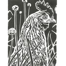 Hen amongst the Chives - Original Hand Pulled Linocut Print