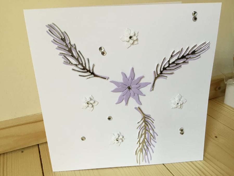 Pretty lilac and silver flower card. CC252