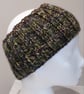Hand Knitted pure wool chunky Headband M Dark Khaki tweed - Image 2